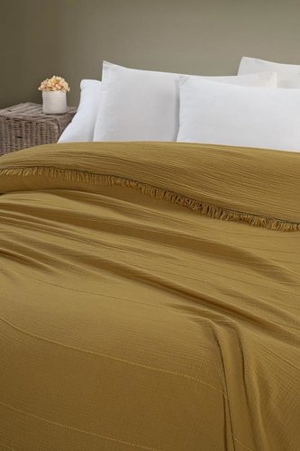 Плед-покрывало Karven IZGI хлопковый муслин hardal 220х240, фото, фотография