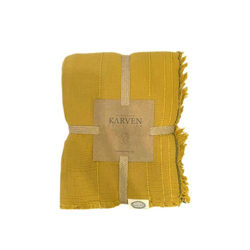 Плед-покрывало Karven IZGI хлопковый муслин hardal 220х240, фото, фотография