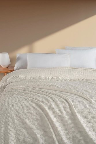 Плед-покрывало Karven SIMA хлопковый муслин beyaz 220х240, фото, фотография