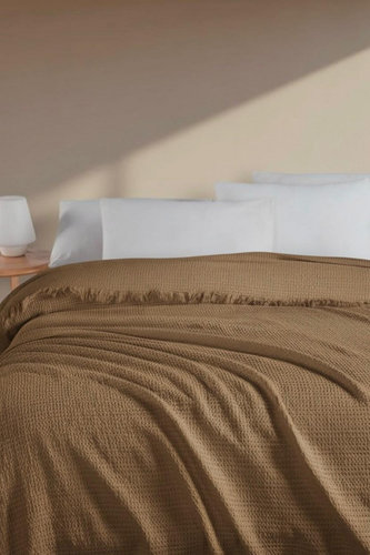 Плед-покрывало Karven SIMA хлопковый муслин koyu kahve 220х240, фото, фотография