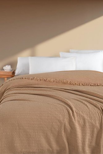 Плед-покрывало Karven SIMA хлопковый муслин kahve 220х240, фото, фотография