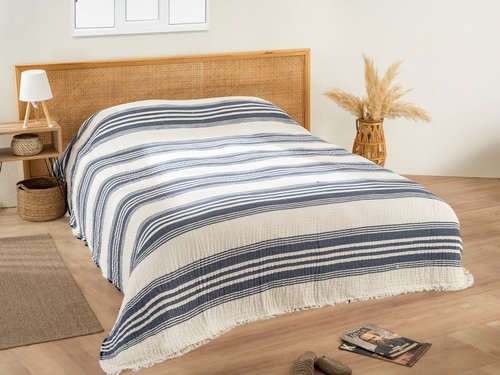 Плед-покрывало Karven TRUVA хлопковый муслин lacivert 220х240, фото, фотография