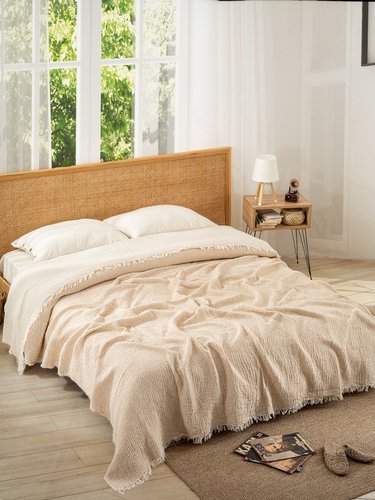 Плед-покрывало Karven CLASSICAL хлопковый муслин bej 220х240, фото, фотография