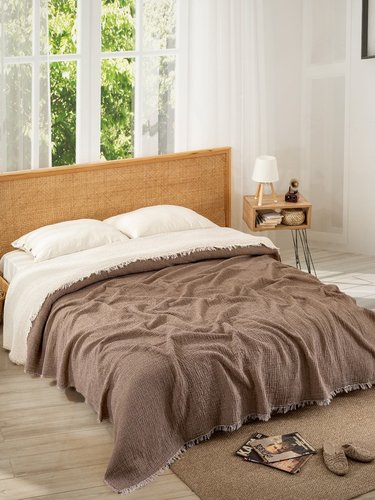 Плед-покрывало Karven CLASSICAL хлопковый муслин kahve 220х240, фото, фотография