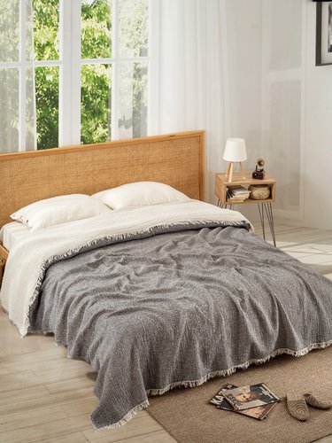 Плед-покрывало Karven CLASSICAL хлопковый муслин antrasit 220х240, фото, фотография