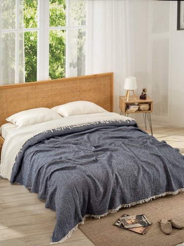 Плед-покрывало Karven CLASSICAL хлопковый муслин lacivert 220х240, фото, фотография