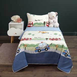 Детское постельное белье без пододеяльника с одеялом Sofi De Marko МАШИНКИ хлопковый сатин 1,5 спальный