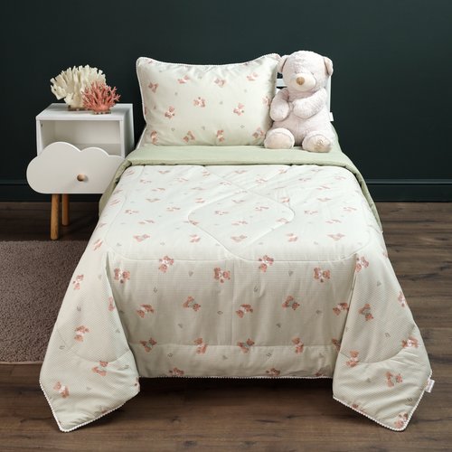 Детское постельное белье без пододеяльника с одеялом Sofi De Marko ПАДДИНГТОН хлопковый сатин светло-зелёный 1,5 спальный, фото, фотография