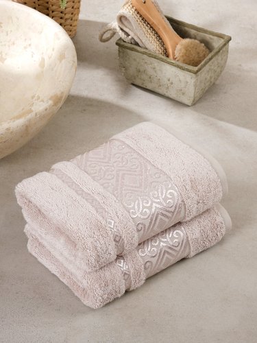 Подарочный набор полотенец для ванной 50х90(2) Meteor ESCALE хлопковая/бамбуковая махра махра бежевый, фото, фотография