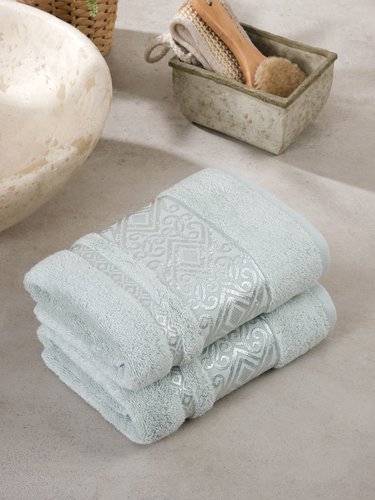 Подарочный набор полотенец для ванной 50х90(2) Meteor ESCALE хлопковая/бамбуковая махра махра светло-зелёный, фото, фотография