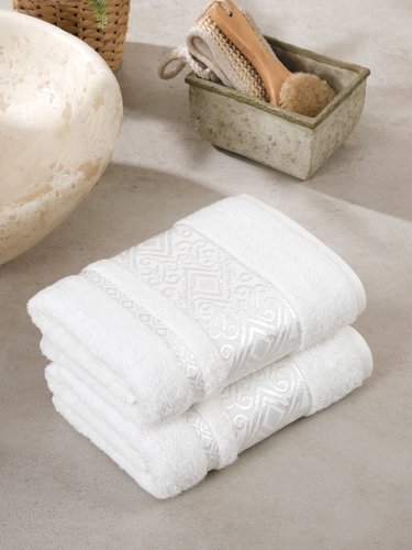 Подарочный набор полотенец для ванной 50х90(2) Meteor ESCALE хлопковая/бамбуковая махра махра кремовый, фото, фотография