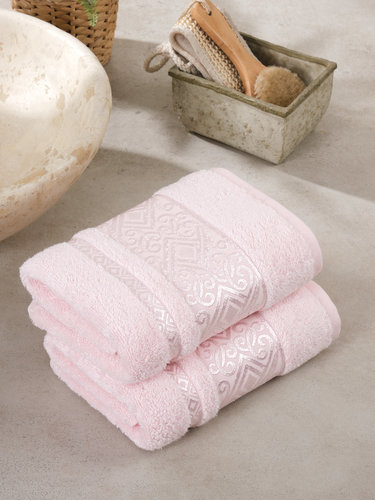 Подарочный набор полотенец для ванной 50х90(2) Meteor ESCALE хлопковая/бамбуковая махра махра розовый, фото, фотография