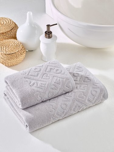 Подарочный набор полотенец для ванной 50х90, 70х140 Meteor LOWE хлопковая махра серый, фото, фотография