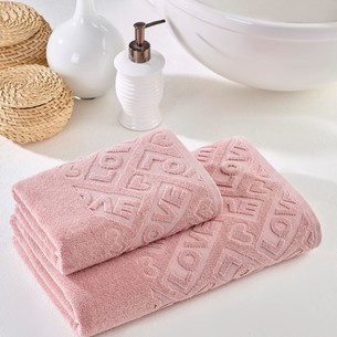 Подарочный набор полотенец для ванной 50х90, 70х140 Meteor LOWE хлопковая махра брусничный