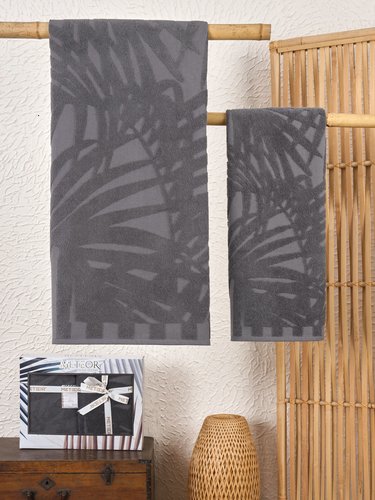 Подарочный набор полотенец для ванной 50х90, 70х140 Meteor PATAYA хлопковая махра антрацит, фото, фотография