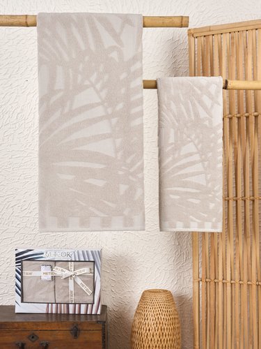 Подарочный набор полотенец для ванной 50х90, 70х140 Meteor PATAYA хлопковая махра бежевый, фото, фотография