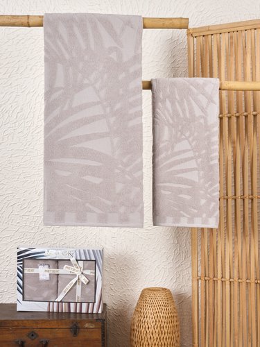 Подарочный набор полотенец для ванной 50х90, 70х140 Meteor PATAYA хлопковая махра серо-коричневый, фото, фотография