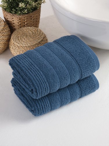 Подарочный набор полотенец для ванной 50х90(2) Meteor SICILYA хлопковая махра синий, фото, фотография