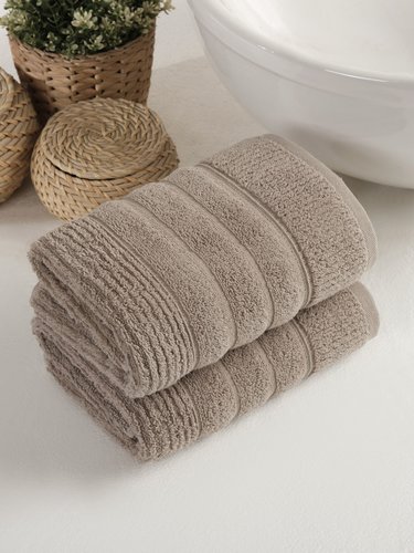 Подарочный набор полотенец для ванной 50х90(2) Meteor SICILYA хлопковая махра коричневый, фото, фотография