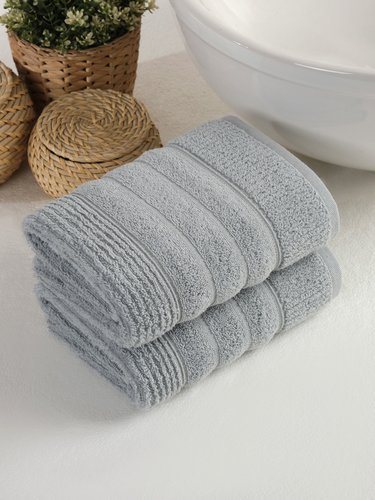 Подарочный набор полотенец для ванной 50х90(2) Meteor SICILYA хлопковая махра светло-серый, фото, фотография