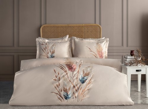 Постельное белье Dantela Vita BOHEM хлопковый сатин бежевый евро, фото, фотография