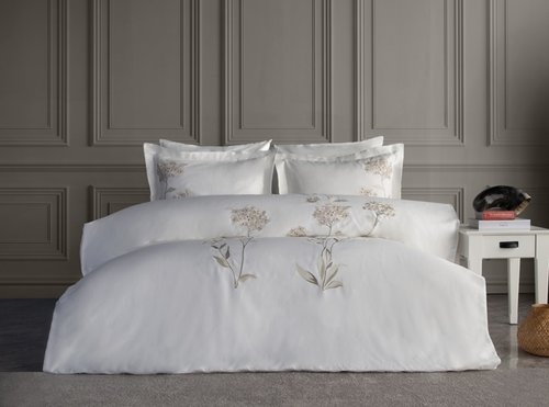 Постельное белье Dantela Vita LAVINYA хлопковый сатин бежевый евро, фото, фотография