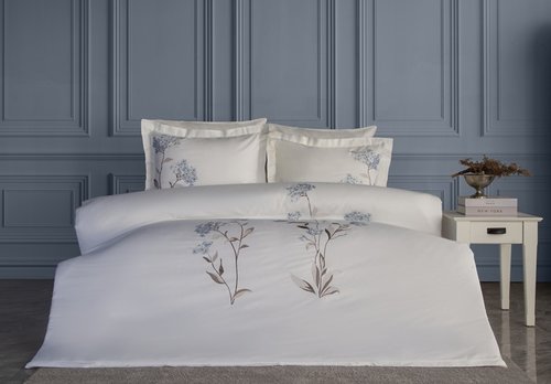 Постельное белье Dantela Vita LAVINYA хлопковый сатин голубой евро, фото, фотография