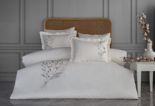 Постельное белье Dantela Vita MONEDA хлопковый сатин кремовый евро, фото, фотография