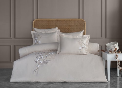 Постельное белье Dantela Vita MONEDA хлопковый сатин бежевый евро, фото, фотография