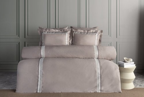 Постельное белье Dantela Vita MONTANA хлопковый сатин серо-коричневый евро, фото, фотография