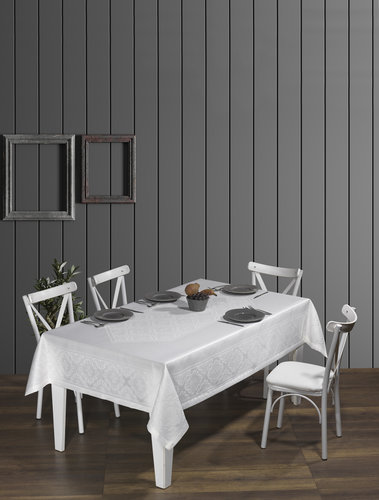 Скатерть прямоугольная DO&CO ROMA жаккард белый 160х220, фото, фотография