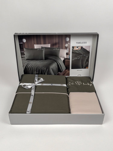 Постельное белье First Choice TIMELESS хлопковый сатин делюкс dark green евро, фото, фотография