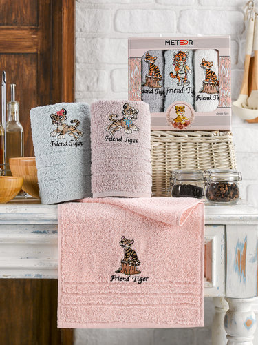 Подарочный набор полотенец для кухни 30х50(3) Meteor BIONCE хлопковая махра ассорти, фото, фотография