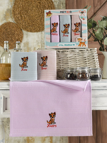 Подарочный набор полотенец для кухни 40х60(3) Meteor BIONCE хлопковая вафля V2, фото, фотография