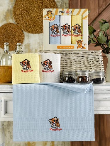 Подарочный набор полотенец для кухни 40х60(3) Meteor BIONCE хлопковая вафля V4, фото, фотография