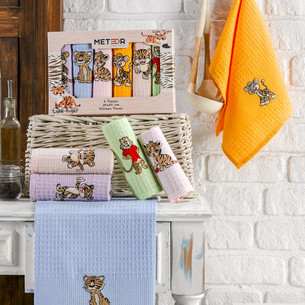 Подарочный набор полотенец для кухни 30х50(6) Meteor BIONCE хлопковая вафля ассорти