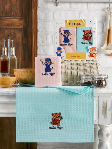 Подарочный набор полотенец для кухни 40х60 см (2 шт.) Meteor BIONCE хлопковая вафля V1, фото, фотография