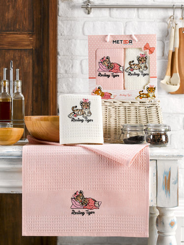 Подарочный набор полотенец для кухни 40х60 см (2 шт.) Meteor BIONCE хлопковая вафля V3, фото, фотография