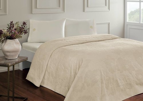 Постельное белье без пододеяльника с покрывалом Tivolyo Home MONSTERA хлопок бежевый евро, фото, фотография