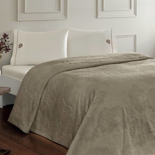 Постельное белье без пододеяльника с покрывалом Tivolyo Home MONSTERA хлопок коричневый евро