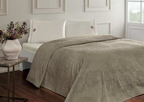 Постельное белье без пододеяльника с покрывалом Tivolyo Home MONSTERA хлопок коричневый евро, фото, фотография