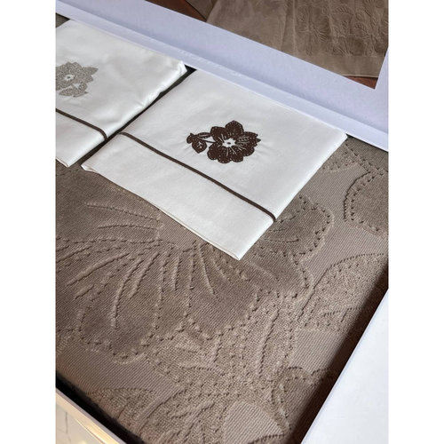 Постельное белье без пододеяльника с покрывалом Tivolyo Home MONSTERA хлопок коричневый евро, фото, фотография