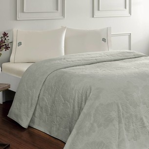 Постельное белье без пододеяльника с покрывалом Tivolyo Home MONSTERA хлопок серый евро