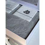 Постельное белье без пододеяльника с покрывалом Tivolyo Home MONSTERA хлопок серый евро, фото, фотография