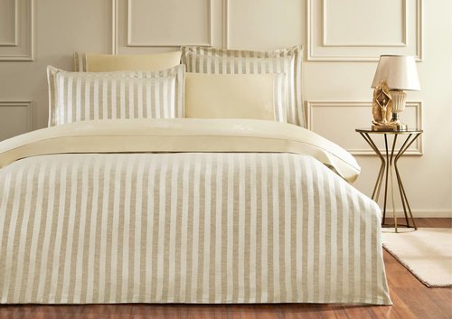 Постельное белье Tivolyo Home LINERA сатин делюкс бежевый евро, фото, фотография