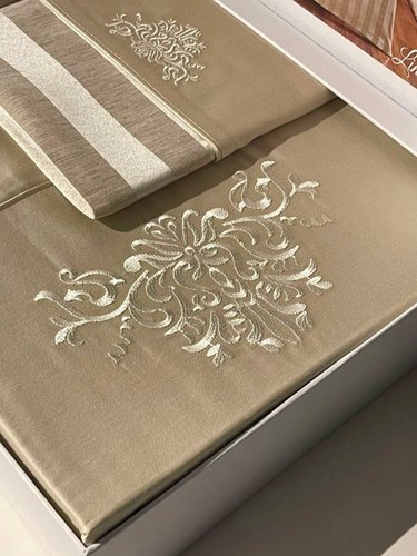 Постельное белье Tivolyo Home LINERA сатин делюкс бежевый евро, фото, фотография