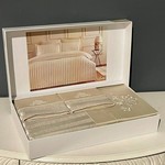 Постельное белье Tivolyo Home LINERA сатин делюкс бежевый евро, фото, фотография