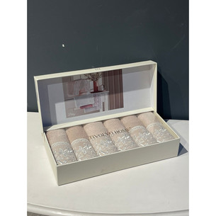 Подарочный набор полотенец-салфеток 30х50 см (6 шт.) Tivolyo Home BETSY BLANCO хлопковая махра бежевый