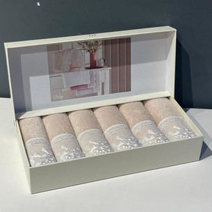 Подарочный набор полотенец-салфеток 30х50 см (6 шт.) Tivolyo Home BETSY RAVEL хлопковая махра бежевый
