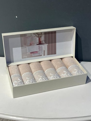 Подарочный набор полотенец-салфеток 30х50 см (6 шт.) Tivolyo Home BETSY RAVEL хлопковая махра бежевый, фото, фотография